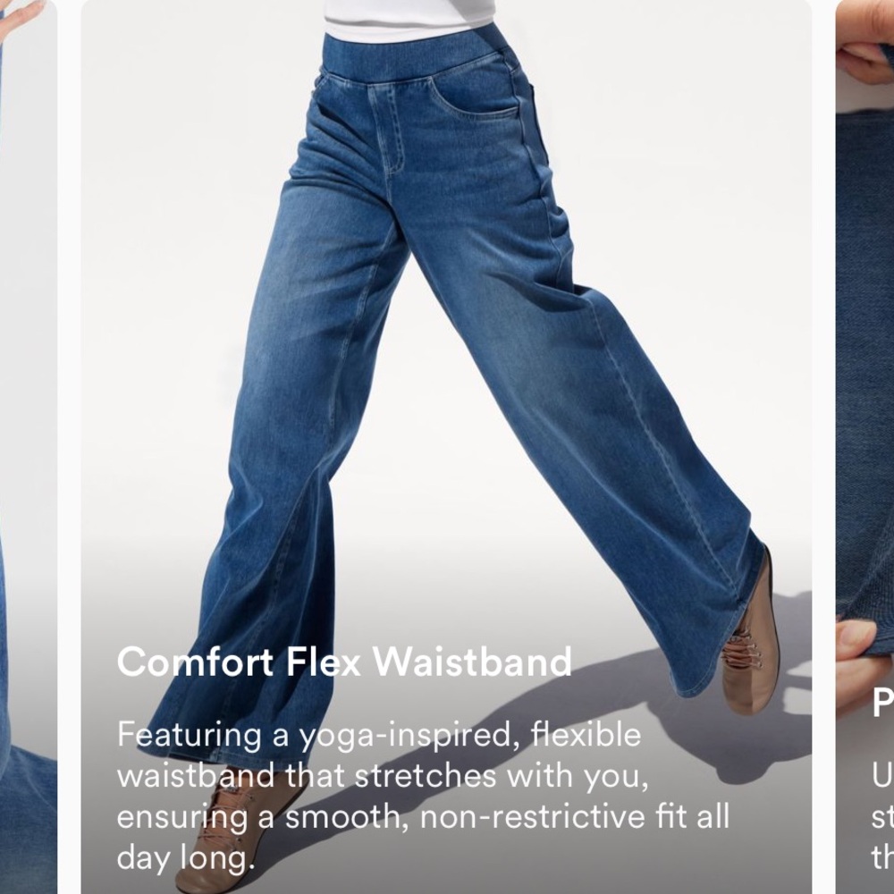 Halara Flex High Waisted Tummy Control Stripe Wide Leg Flowy Dark Wash Jeans - Picture 11 of 13